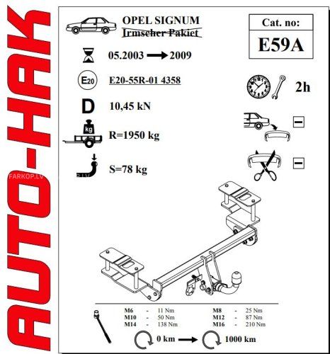 Auto sakabes āķis  OPEL SIGNUM